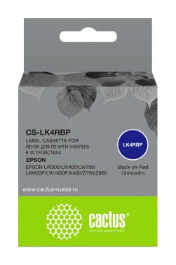 Картридж ленточный Cactus CS-LK4RBP LK-4RBP черный на красном 12x9 для Epson LW300/LW400/LW700/LW600P/LW1000P/K400/Z700/Z900 - фото 2