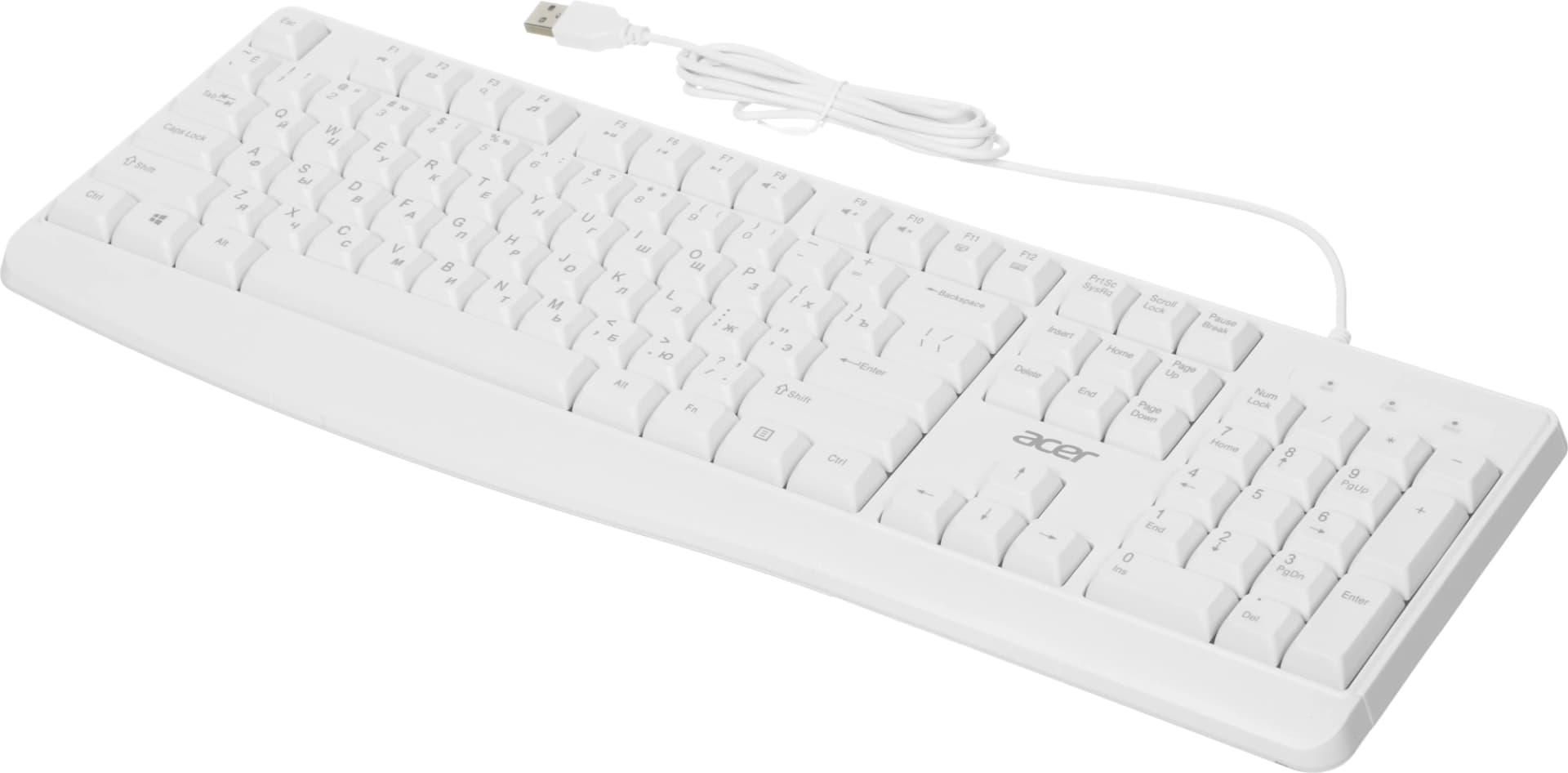 Клавиатура Acer OKW301 белый USB Multimedia (ZL.KBDCC.01B) кабель 1.8м - фото 4