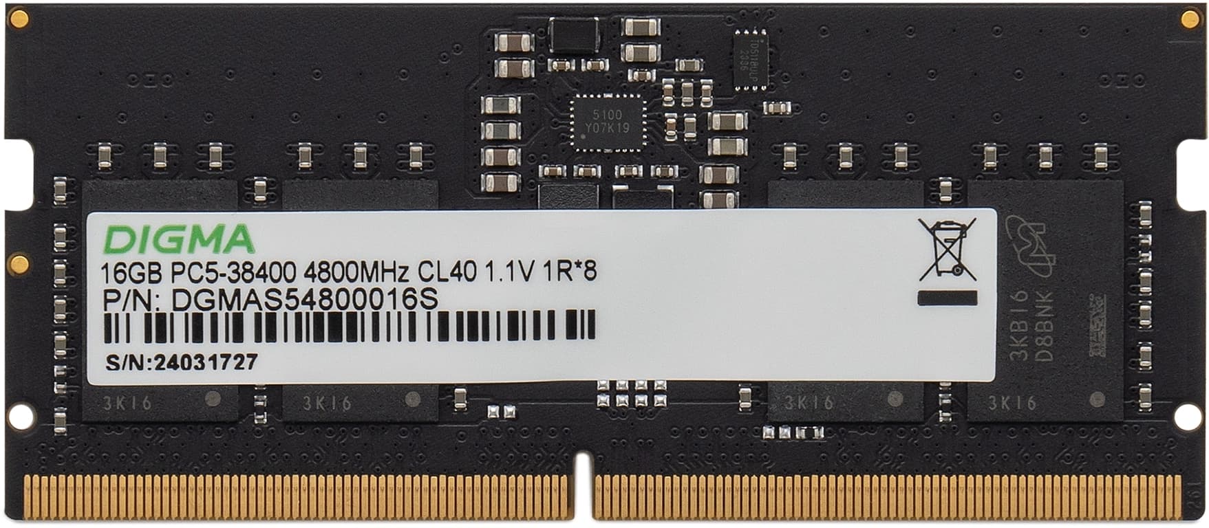 Память DDR5 16GB 4800MHz Digma DGMAS54800016S RTL PC5-38400 CL40 SO-DIMM 262-pin 1.1В single rank Ret - фото 4
