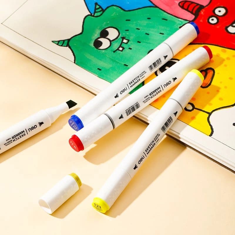 Набор маркеров для скетчинга Deli E70803-80 Color Emotion 11мм 150мм трехгр. двойной пиш. наконечник 1-7мм 80цв. ассорти пластиковая коробка (80шт.) - фото 5