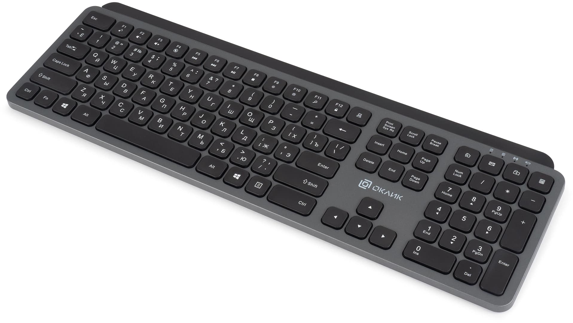 Клавиатура Оклик K859W серый/черный USB беспроводная slim Multimedia (2002136) - фото 4