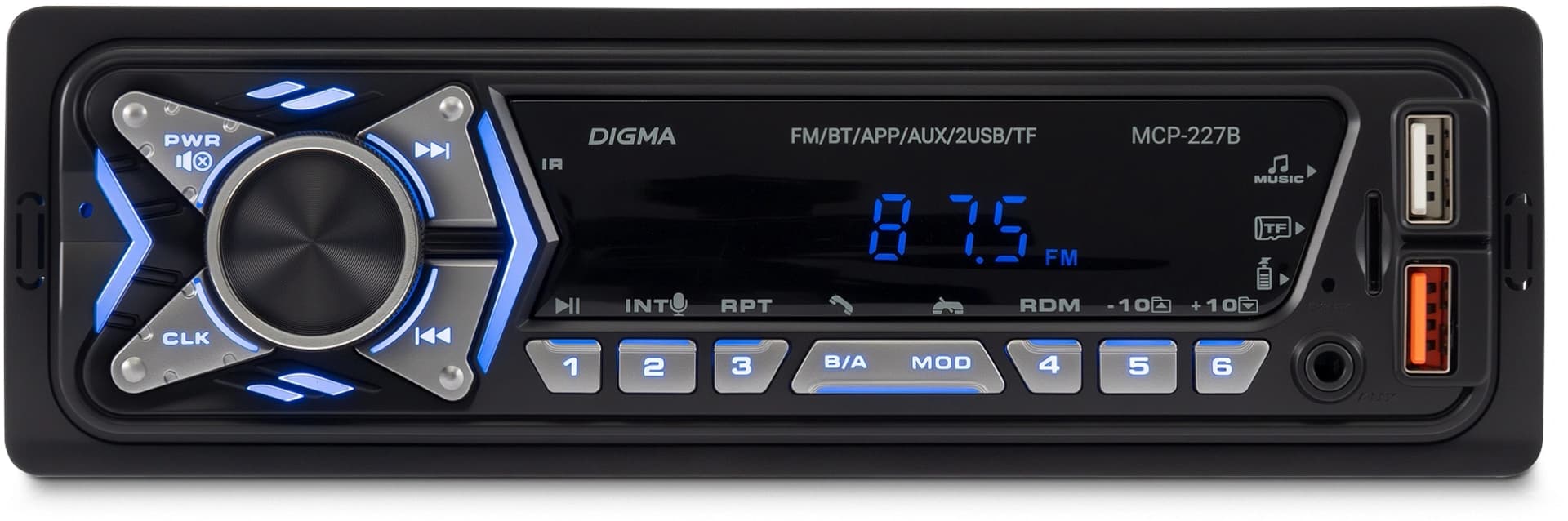 Автомагнитола Digma MCP-227B 1DIN 2x45Вт v5.0 USB 2.0 AUX 2 ПДУ - фото 4