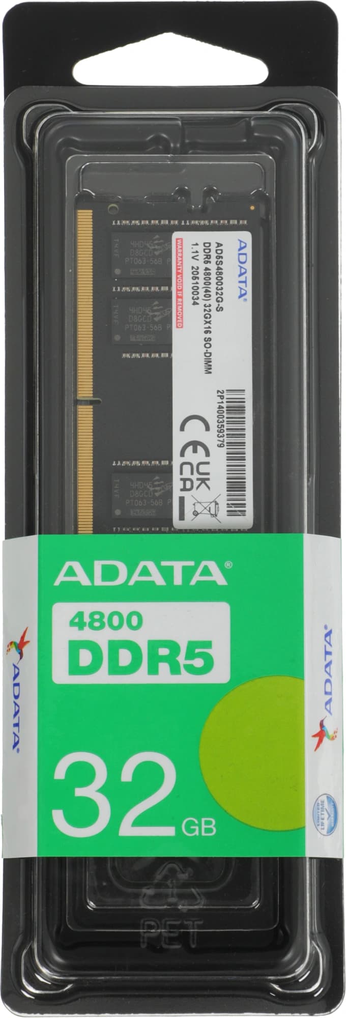 Память DDR5 32GB 4800MHz A-Data AD5S480032G-S RTL PC4-38400 CL40 SO-DIMM 262-pin 1.1В single rank Ret - фото 4