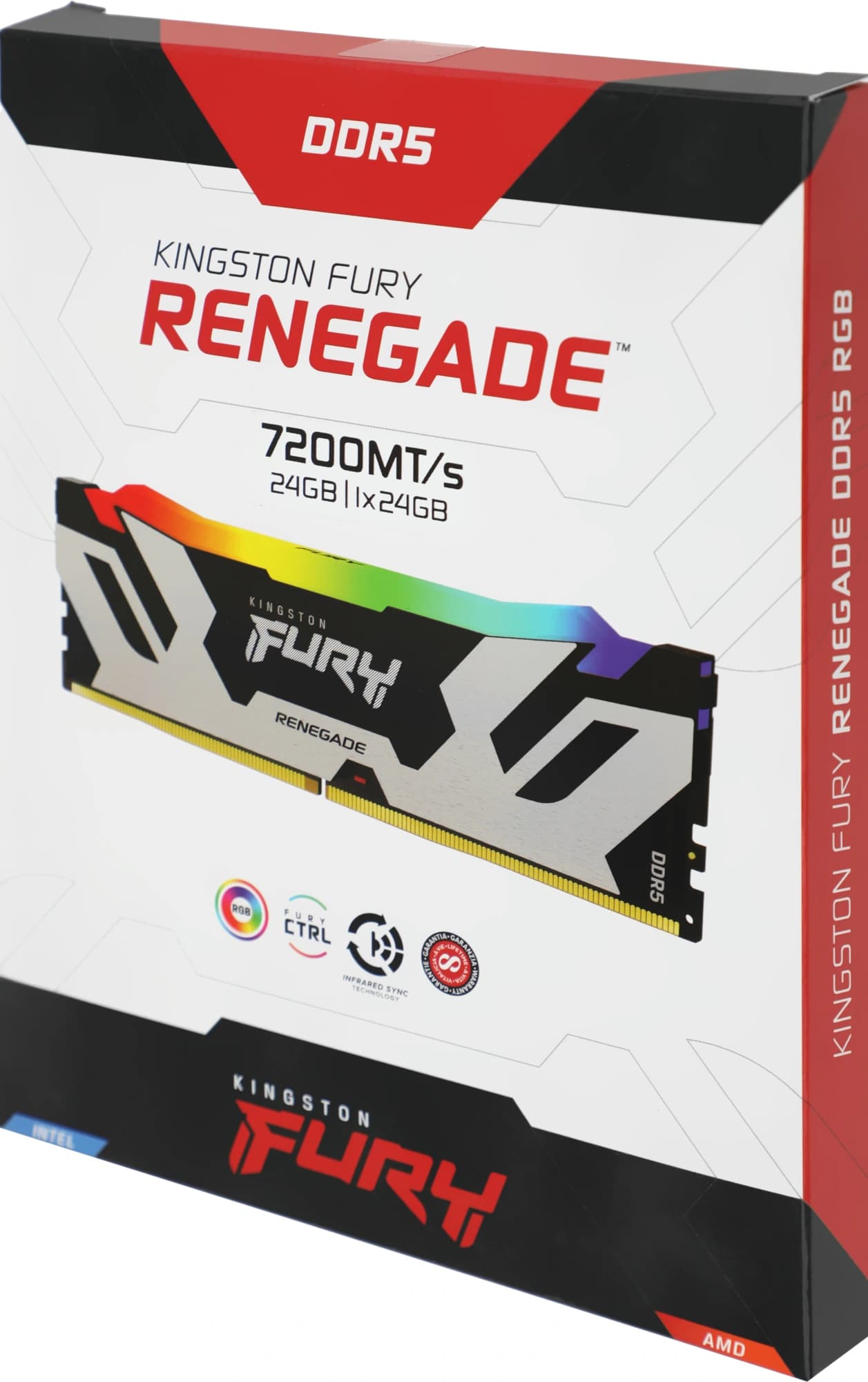 Память DDR5 24GB 7200MHz Kingston KF572C38RSA-24 Fury Renegade Silver/Black RGB RTL Gaming PC5-57600 CL38 DIMM 288-pin 1.45В single rank с радиатором Ret - фото 4
