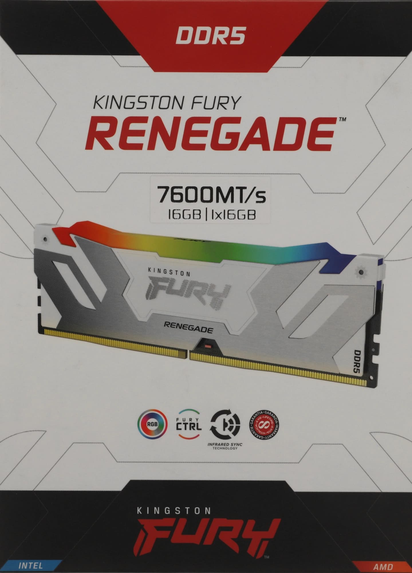 Память DDR5 16GB 7600MHz Kingston KF576C38RWA-16 Fury Renegade RGB RTL Gaming PC5-60800 CL38 DIMM 288-pin 1.45В single rank с радиатором Ret - фото 5