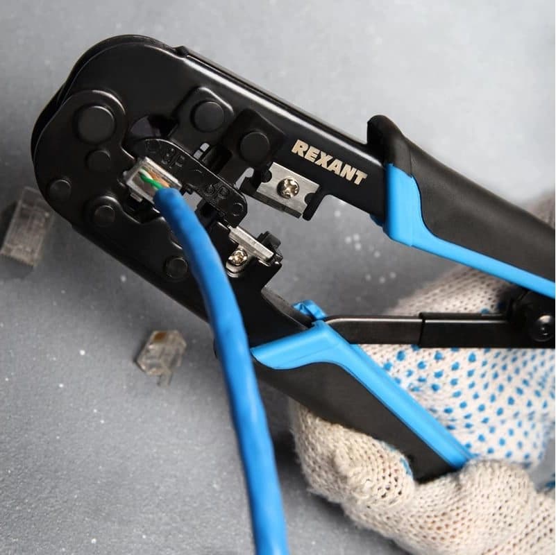 Инструмент обжимной Rexant HT-568R 12-3432-1 для RJ-45/RJ-12/RJ-11 (упак:1шт) черный/синий - фото 2