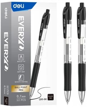 Ручка шариков. автоматическая Deli EveryU EQ60-BK прозрачный/черный d=0.7мм черн. пулевидный пиш. наконечник кругл. резин. манжета - фото 2