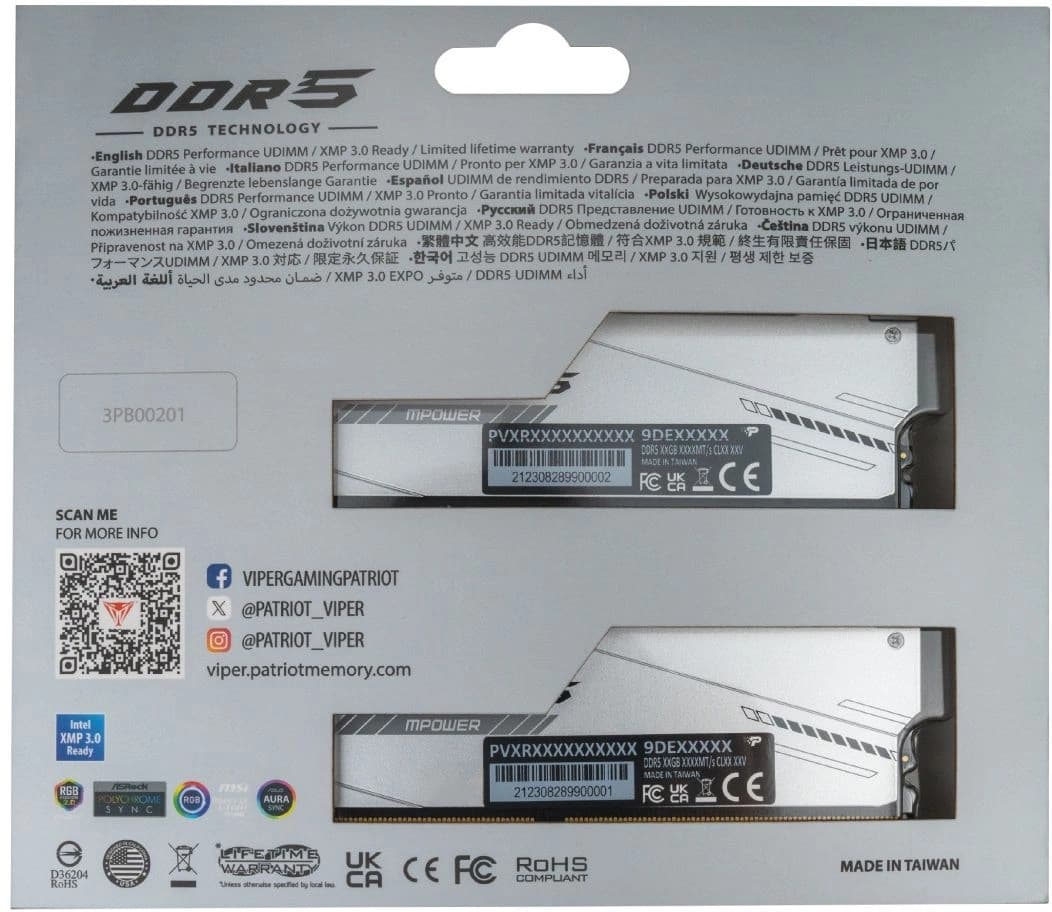 Память DDR5 2x24GB 8000MHz Patriot PVXR548G80C38KM Viper Xtreme 5 RGB RTL Gaming PC5-64000 CL38 DIMM 288-pin 1.45В с радиатором Ret - фото 5