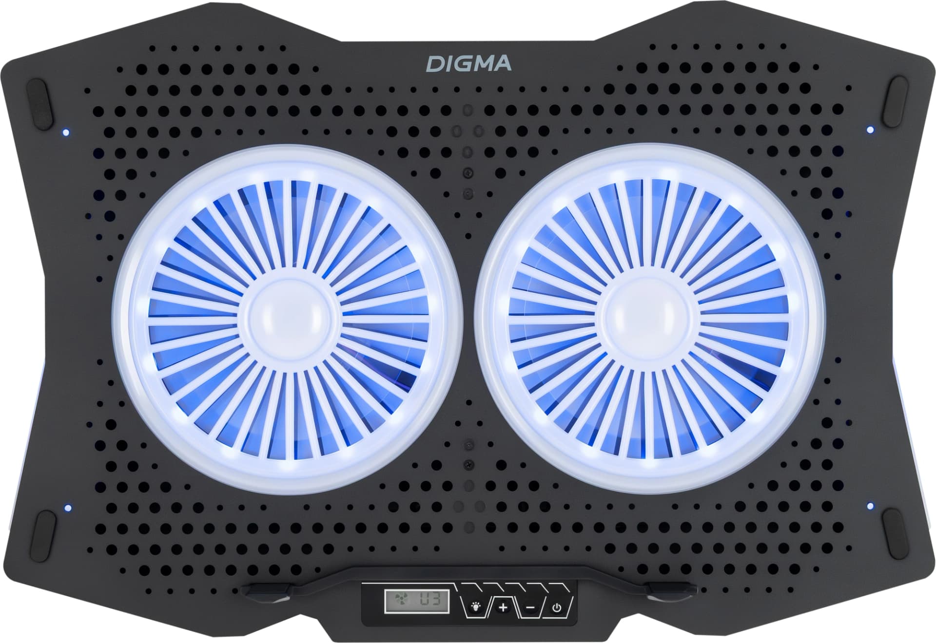 Подставка для ноутбука Digma D-NCP180-2x110RGB 18" 410x280x34мм 20дБ 2xUSB 2x 110ммFAN 700г Fan-control пластик ABS черный