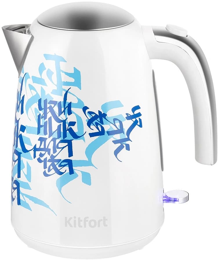 Чайник электрический Kitfort КТ-6772 1.7л. 2200Вт белый/синий корпус: нерж.сталь/пластик