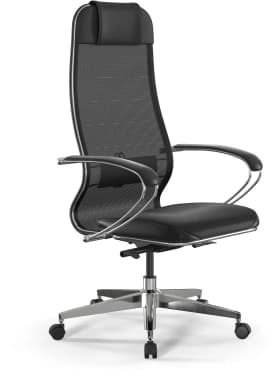 Кресло Метта ErgoLife Comfort черный сиденье черный сет./экокожа с подголов. крестов. сталь хром - фото 2