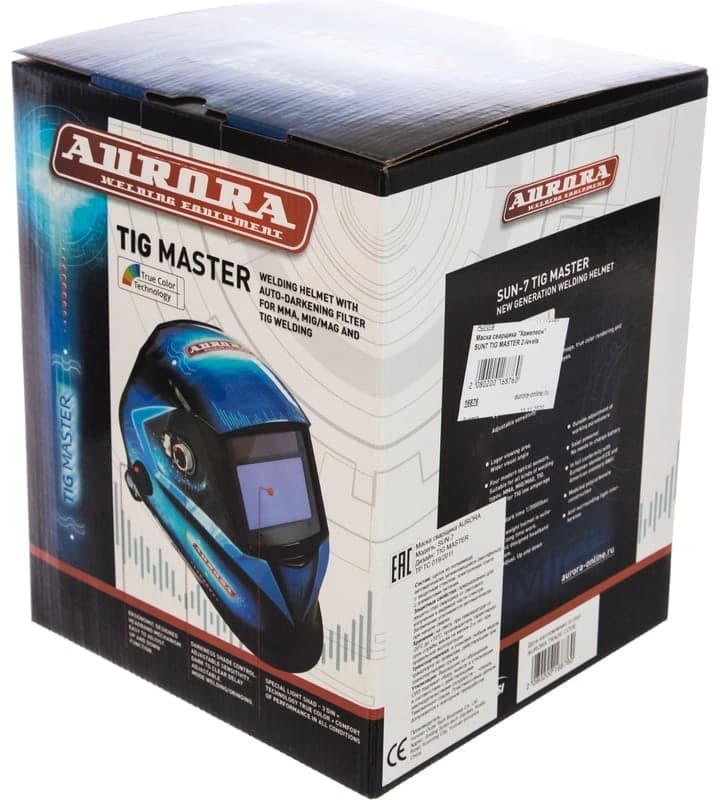 Маска сварщика Aurora SUN7 TIG MASTER 2-levels филь.:хамел. кл.:1/2/1/1 см.экр.99x55мм синий/черный (16876) - фото 4