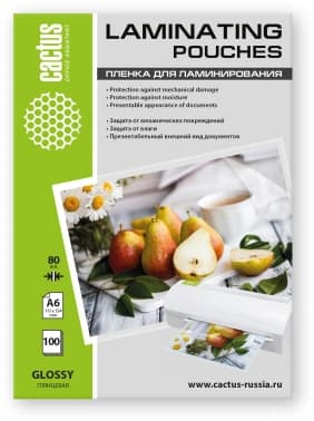 Пленка для ламинирования Cactus 80мкм A6 (100шт) глянцевая 111x154мм CS-LPGА680100 - фото 2