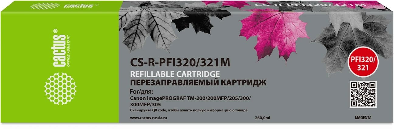 Картридж перезаправляемый струйный Cactus CS-R-PFI320/321M PFI-320/321M пурпурный (260мл) для Canon imagePROGRAF TM-200/200MFP/205/300/300MFP/305 без чипа - фото 4