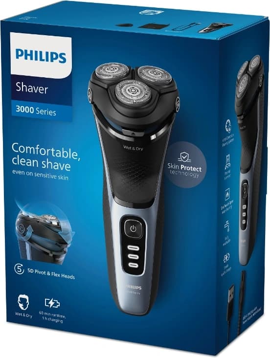Бритва роторная Philips S3243/12 реж.эл.:3 питан.:аккум. голубой/серебристый - фото 4