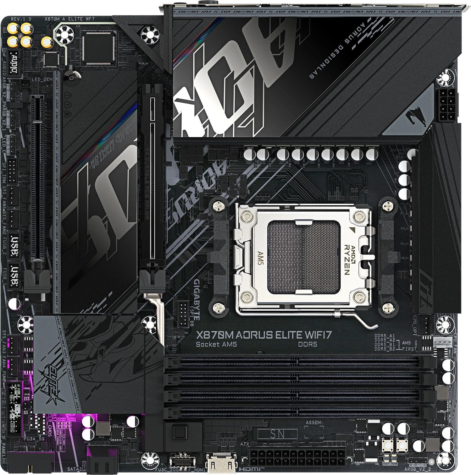 Материнская плата Gigabyte X870M AORUS ELITE WIFI7 Socket AM5 AMD X870 4xDDR5 mATX AC`97 8ch(7.1) 2.5Gg RAID+HDMI