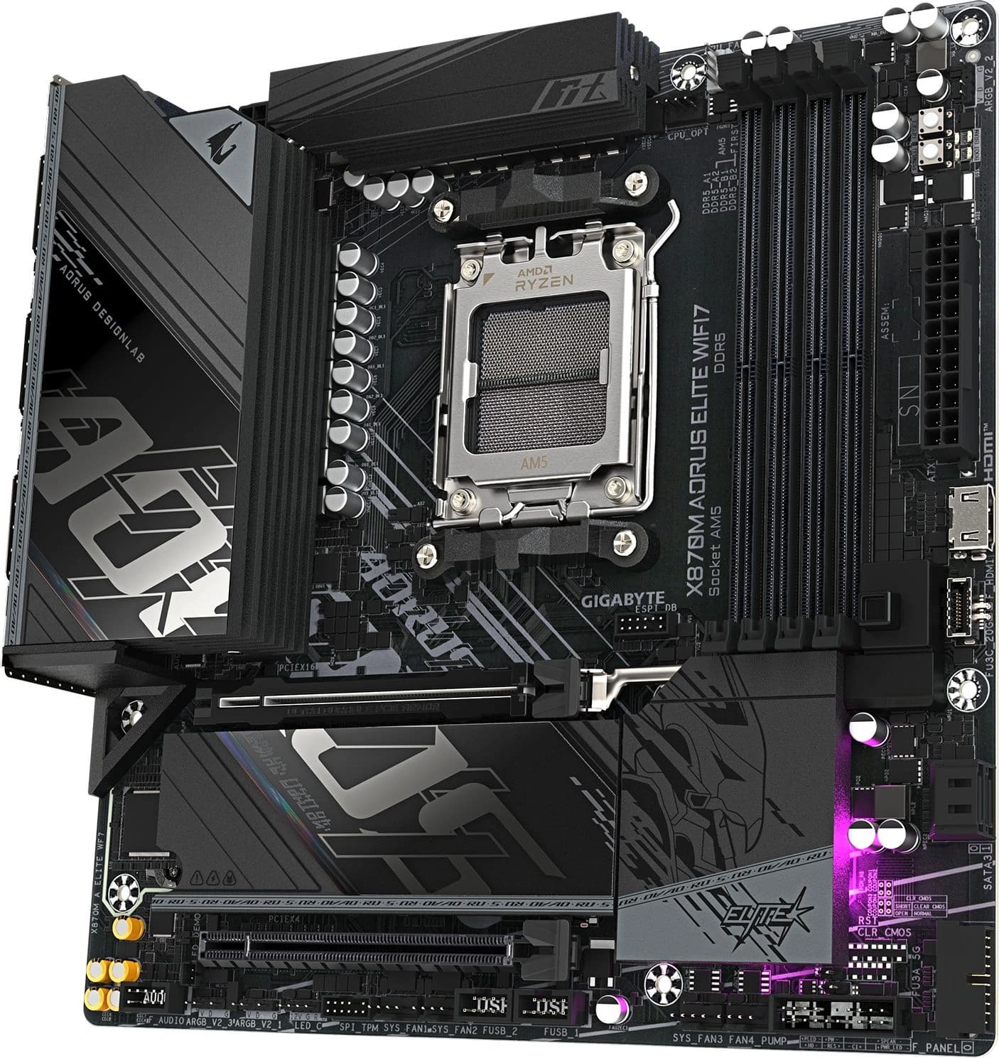 Материнская плата Gigabyte X870M AORUS ELITE WIFI7 Socket AM5 AMD X870 4xDDR5 mATX AC`97 8ch(7.1) 2.5Gg RAID+HDMI - фото 3