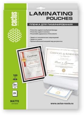 Пленка для ламинирования Cactus 100мкм A4 (25шт) матовая 216x303мм CS-LPMА410025 - фото 2