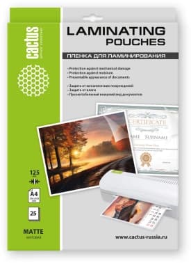 Пленка для ламинирования Cactus 125мкм A4 (25шт) матовая 216x303мм CS-LPMА412525 - фото 2