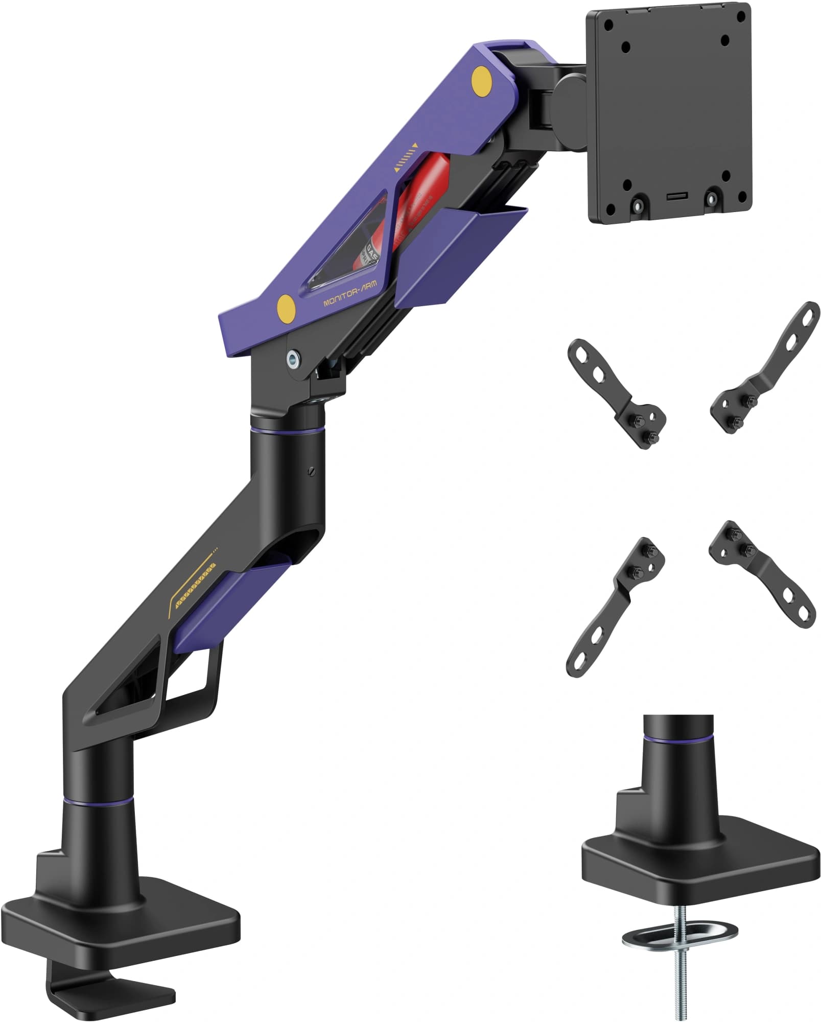 Кронштейн для мониторов Ultramounts UM741BP черный/фиолетовый 24"-57" макс.30кг крепление к столешнице поворот и наклон - фото 4