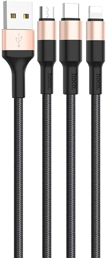 Кабель Hoco X26 Xpress one 80275 USB (m)-Lightning (m)/USB Type-C (m)/micro USB (m) 1м черный/золотистый