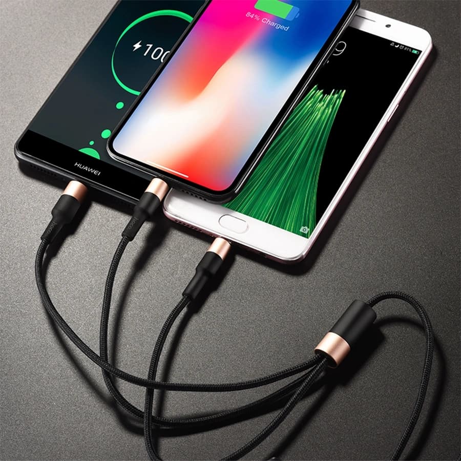 Кабель Hoco X26 Xpress one 80275 USB (m)-Lightning (m)/USB Type-C (m)/micro USB (m) 1м черный/золотистый - фото 4