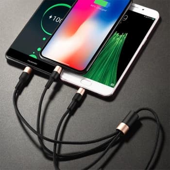 Кабель Hoco X26 Xpress one 80275 USB (m)-Lightning (m)/USB Type-C (m)/micro USB (m) 1м черный/золотистый - фото 5
