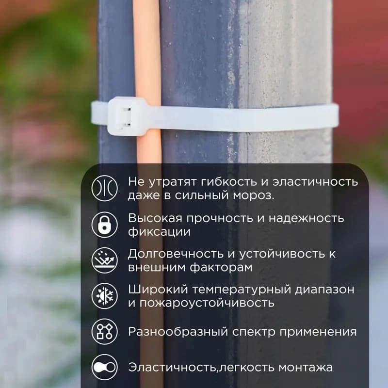 Стяжка пластиковая Rexant 87-1301 300x4.8мм (упак:100шт) нейлон внешний (-60/+85) белый - фото 3