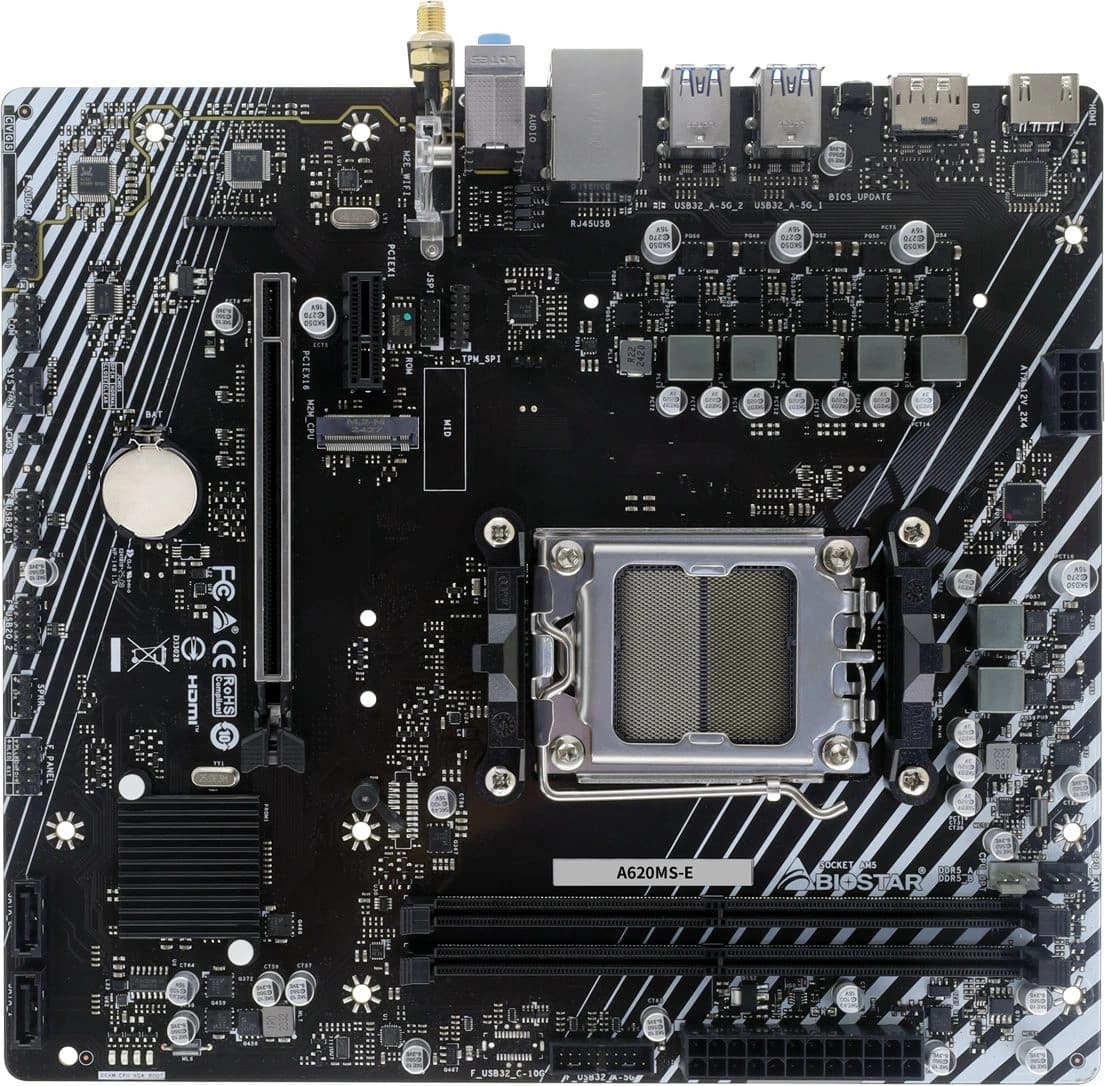 Материнская плата Biostar A620MS-E Socket AM5 AMD A620A 2xDDR5 mATX AC`97 8ch(7.1) GbLAN RAID+HDMI+DP