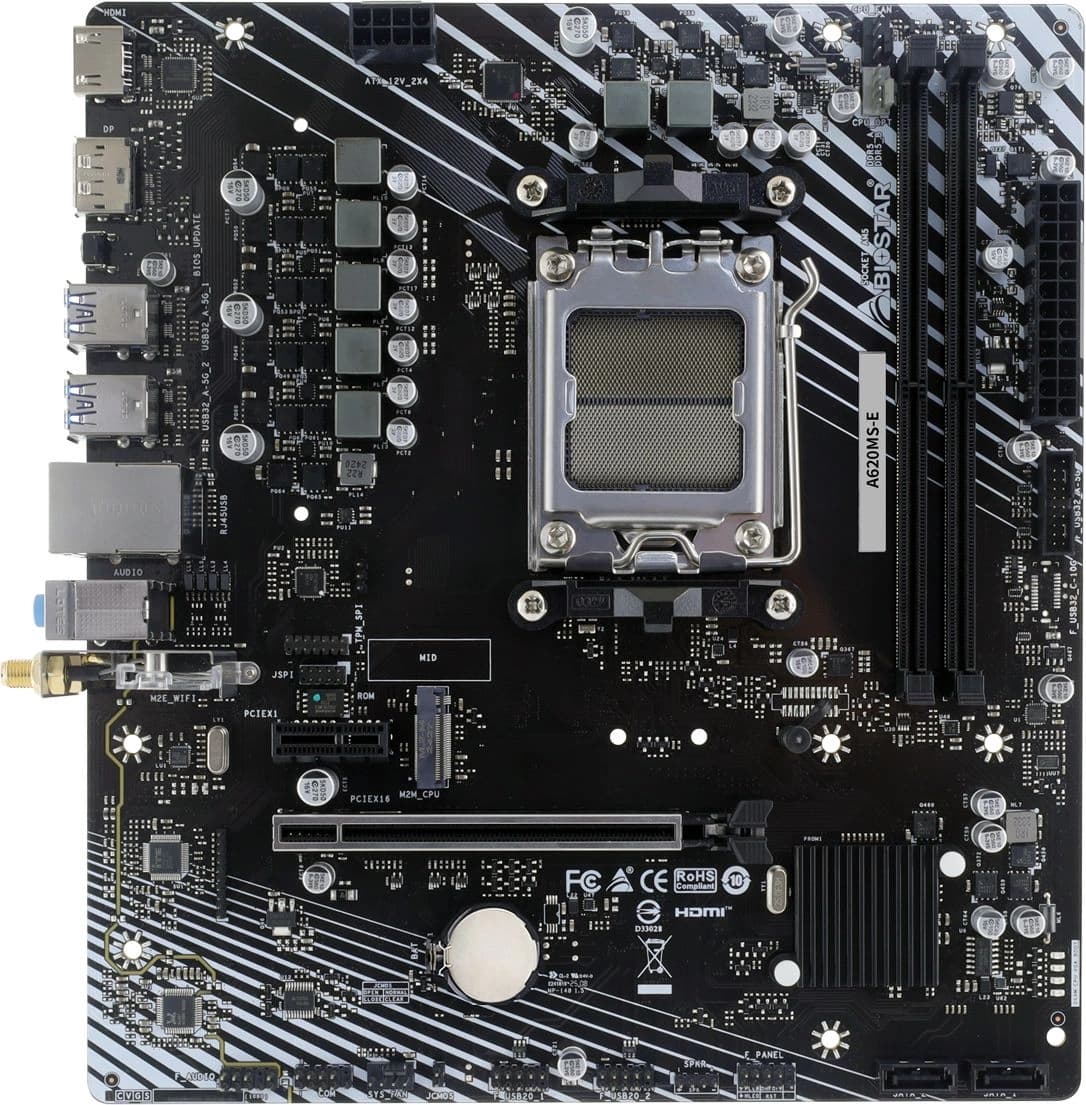 Материнская плата Biostar A620MS-E Socket AM5 AMD A620A 2xDDR5 mATX AC`97 8ch(7.1) GbLAN RAID+HDMI+DP - фото 5