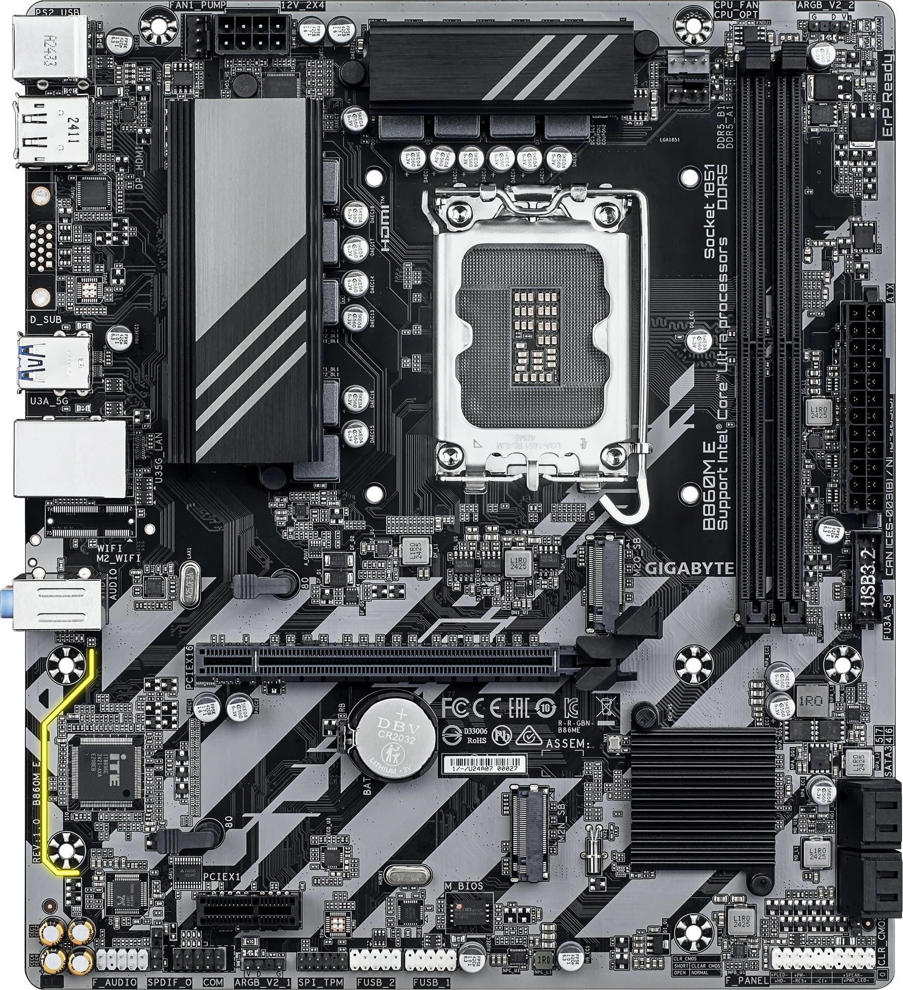 Материнская плата Gigabyte B860M E Soc-1851 Intel B860 2xDDR5 mATX AC`97 8ch(7.1) GbLAN RAID+HDMI+DP - фото 3