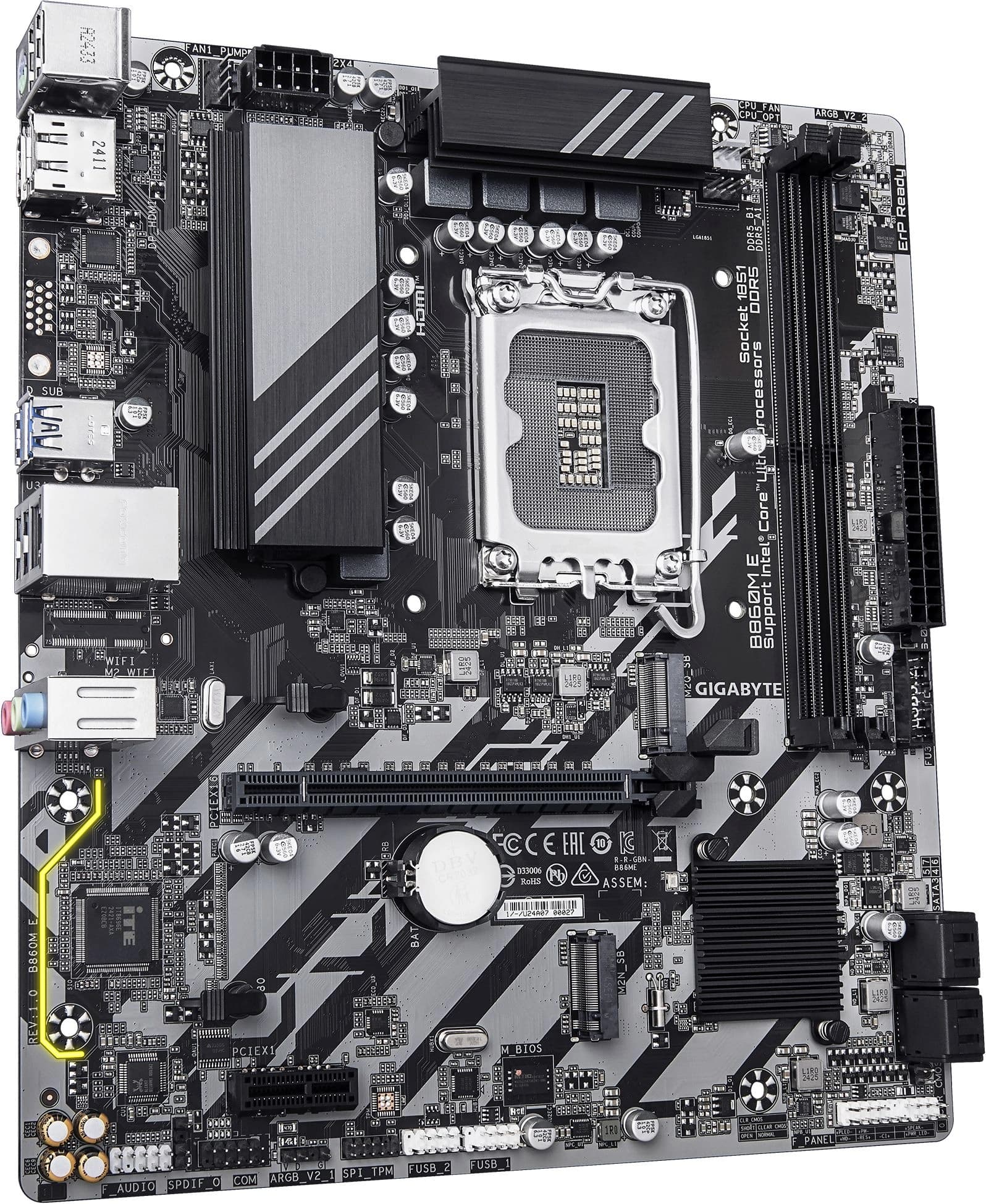 Материнская плата Gigabyte B860M E Soc-1851 Intel B860 2xDDR5 mATX AC`97 8ch(7.1) GbLAN RAID+HDMI+DP - фото 4