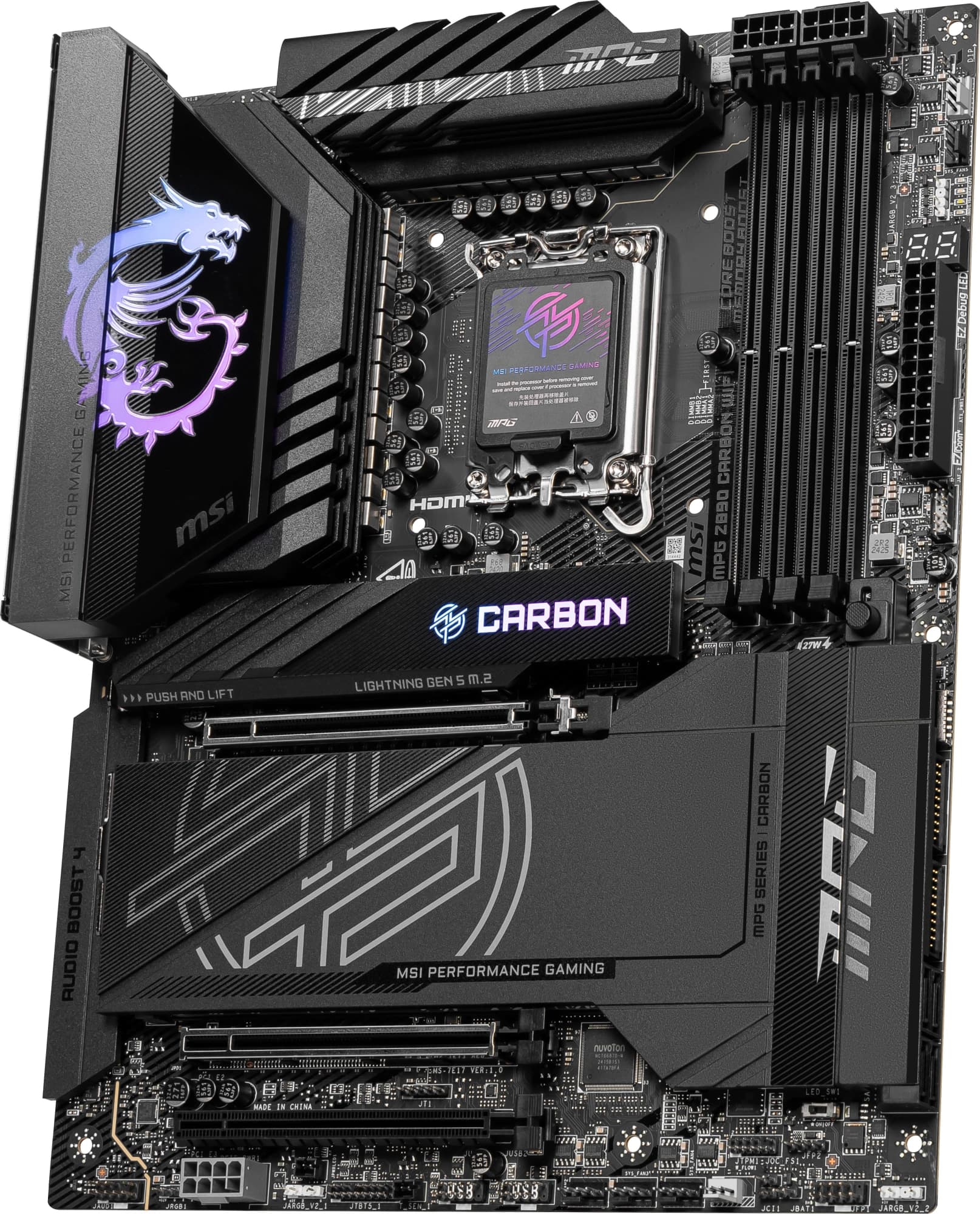 Материнская плата MSI MPG Z890 CARBON WIFI Soc-1851 Intel Z890 4xDDR5 ATX AC`97 8ch(7.1) 5Gigabit + 2.5Gigabit Ethernet RAID+HDMI - фото 4