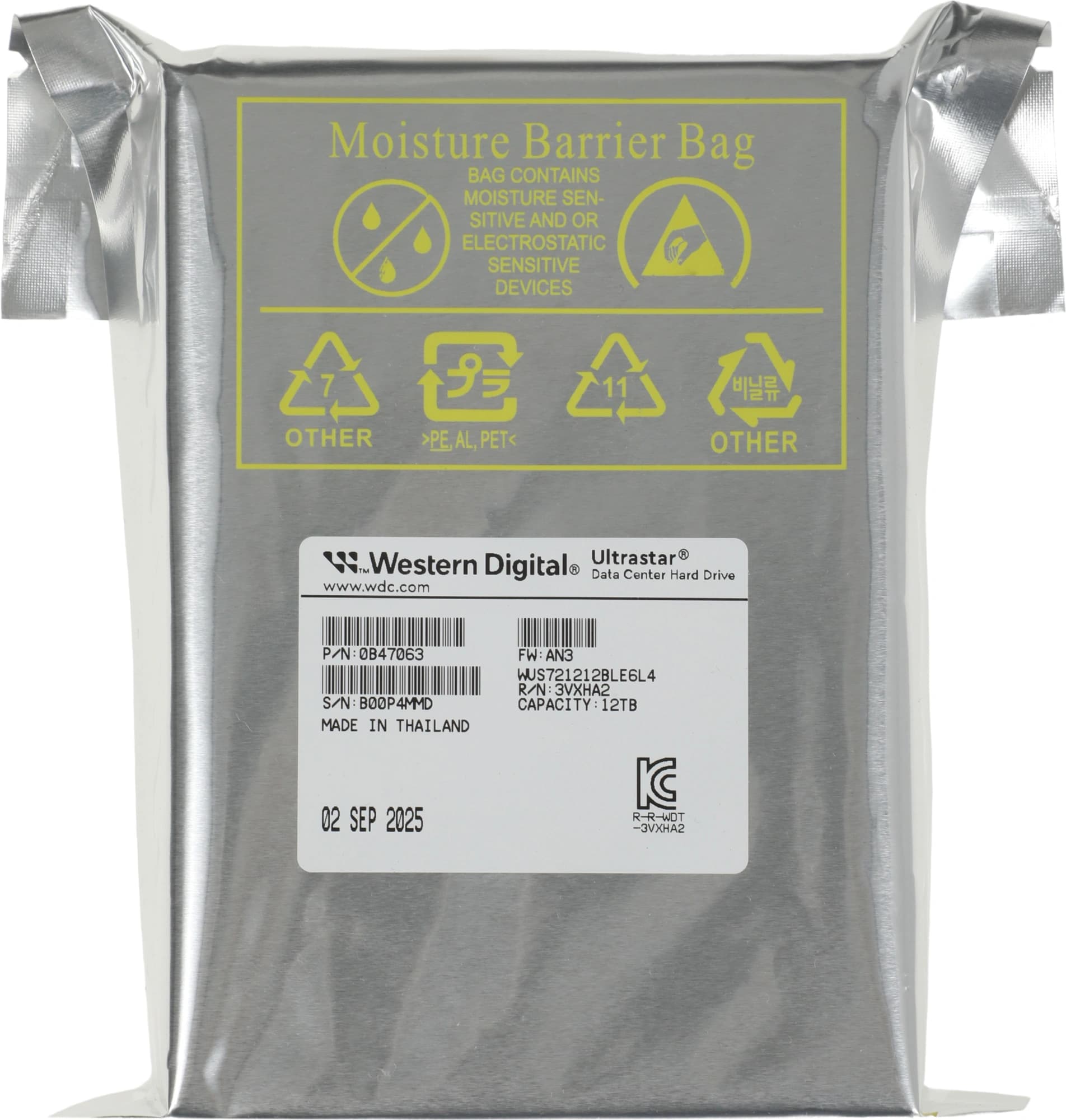 Жесткий диск WD SATA-III 12TB 0B47063 WUS721212BLE6L4 Ultrastar DC HC340 512E (7200rpm) 512Mb 3.5"