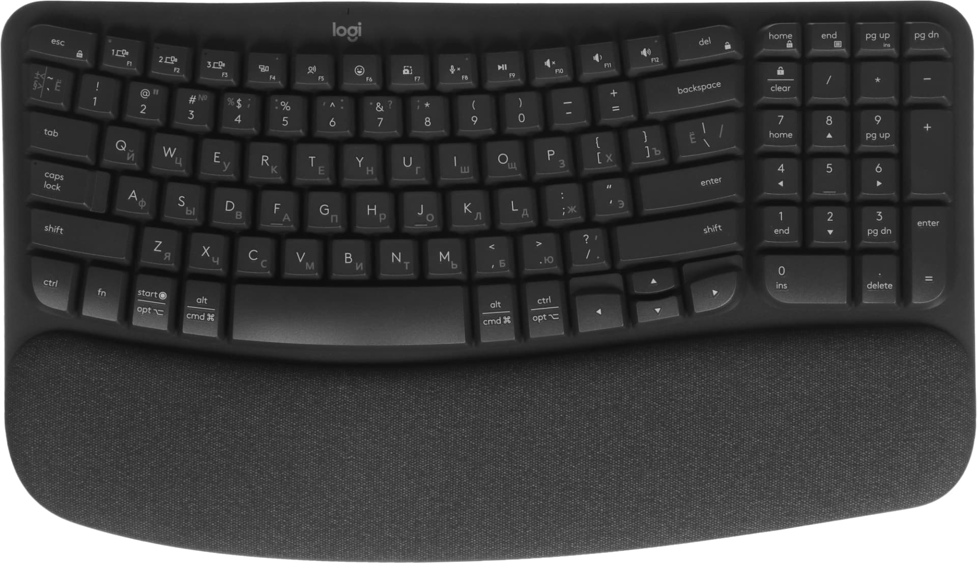 Клавиатура Logitech Wave Keys графитовый USB беспроводная BT/Radio slim Ergo LED (подставка для запястий) (920-012319) - фото 5