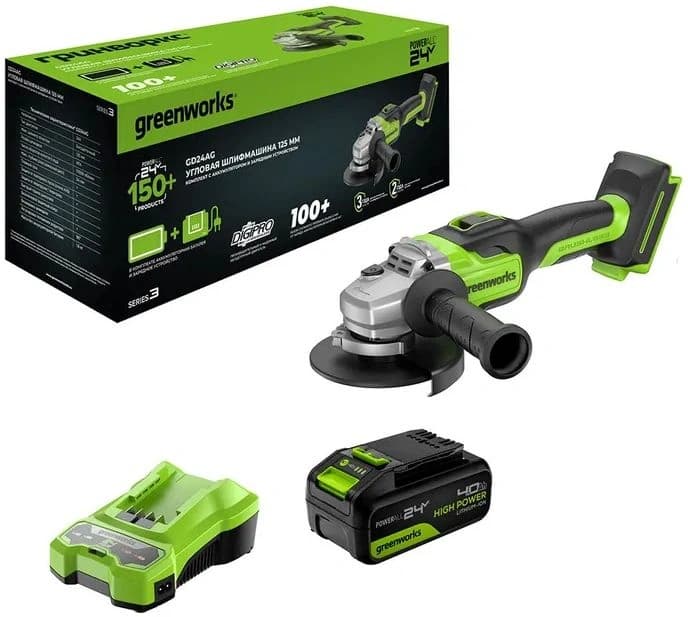 Углошлифовальная машина Greenworks GD24AG 754Вт 10500об/мин рез.шпин.:M14 d=125мм (3200207CUB)