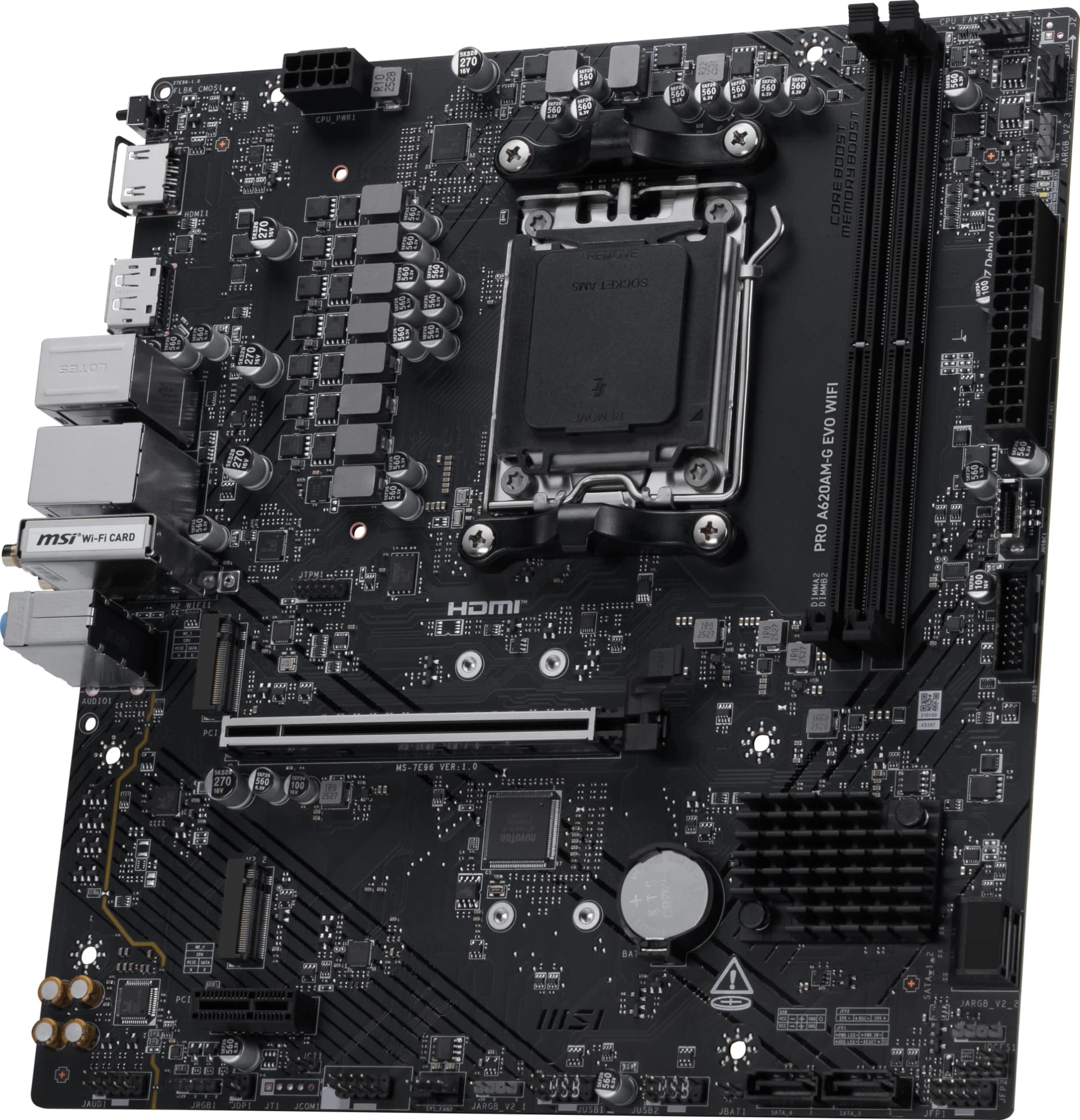 Материнская плата MSI PRO A620AM-G EVO WIFI Socket AM5 AMD A620A 2xDDR5 mATX AC`97 8ch(7.1) 2.5Gg RAID+VGA+HDMI+DP - фото 4