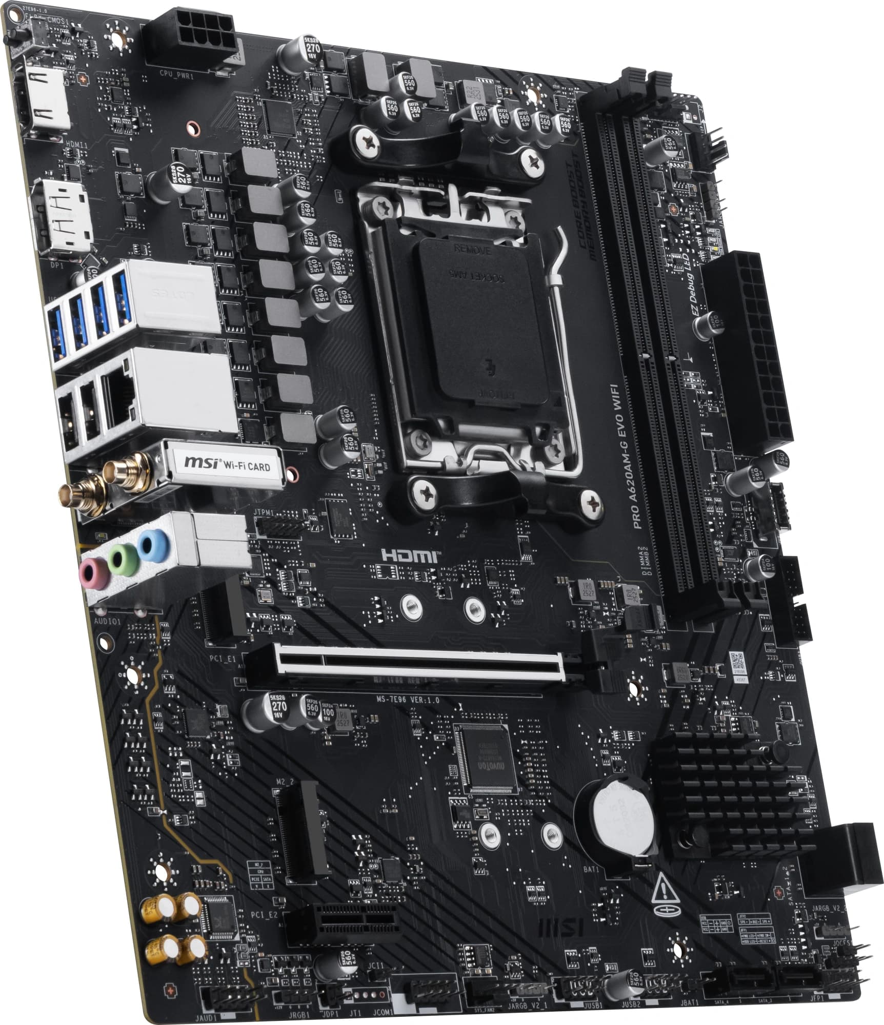 Материнская плата MSI PRO A620AM-G EVO WIFI Socket AM5 AMD A620A 2xDDR5 mATX AC`97 8ch(7.1) 2.5Gg RAID+VGA+HDMI+DP - фото 5