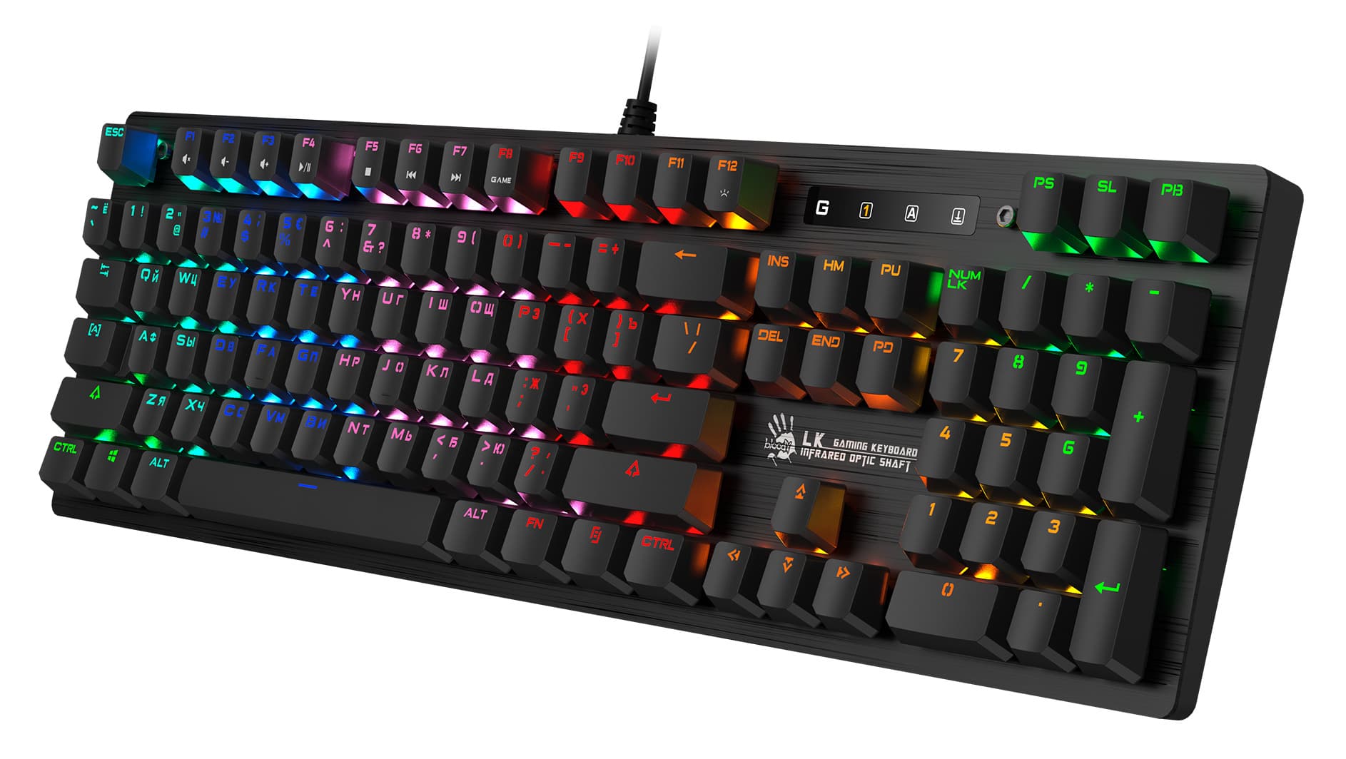 Клавиатура A4Tech B820R механическая черный USB for gamer LED (B820R BLACK (BLUE SWITCH)) кабель 1.8м - фото 2