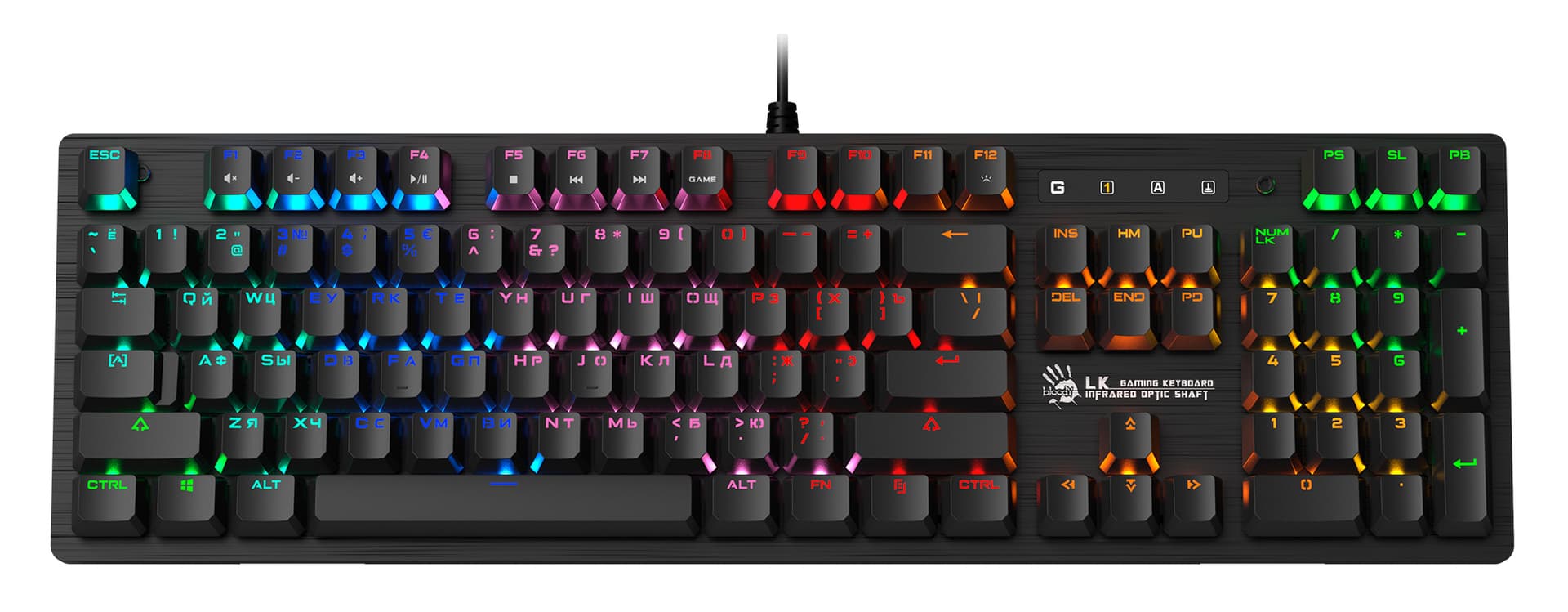 Клавиатура A4Tech B820R механическая черный USB for gamer LED (B820R BLACK (BLUE SWITCH)) кабель 1.8м - фото 5