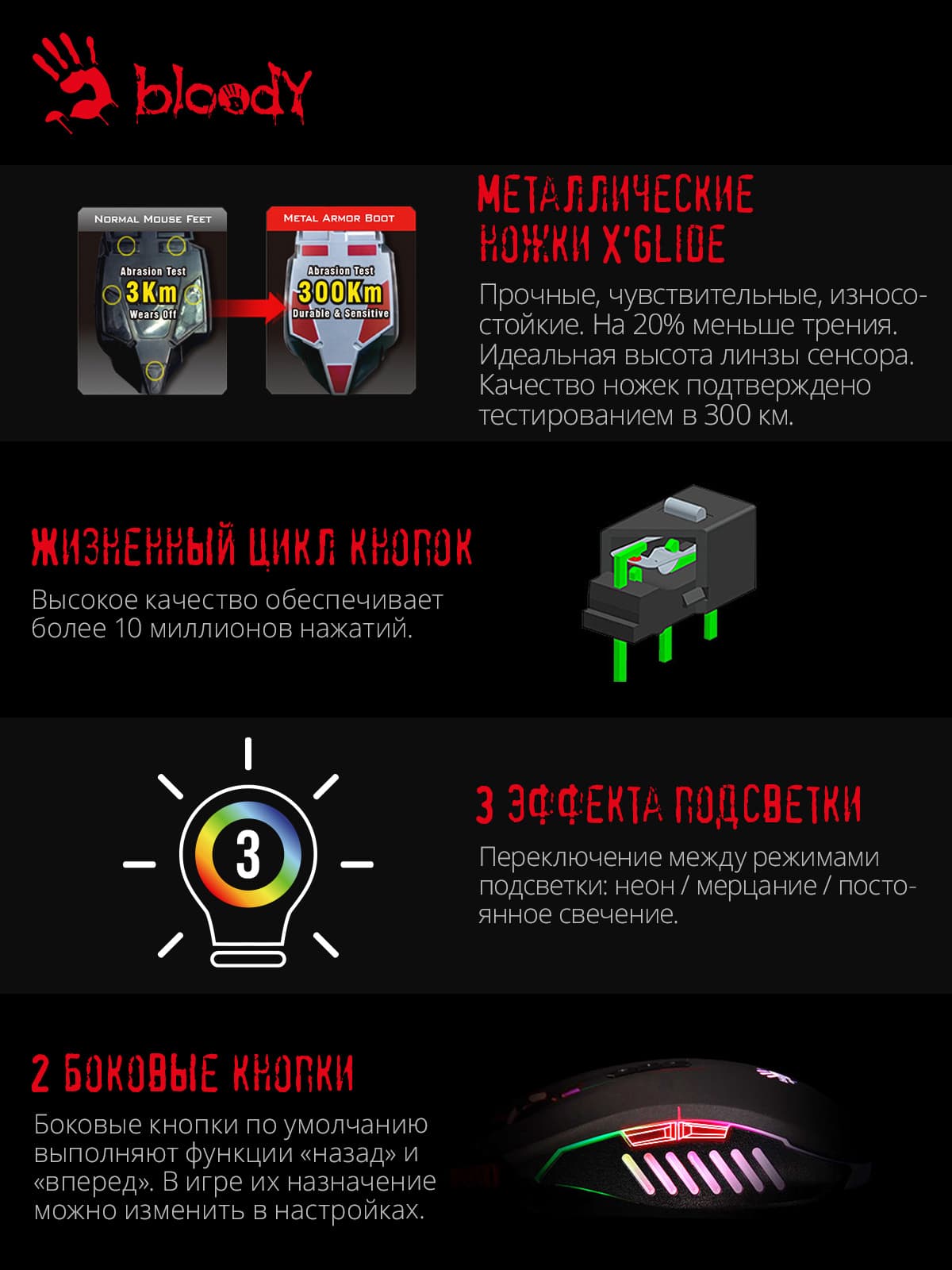 Мышь A4Tech Bloody Q51 черный/рисунок оптическая 6200dpi USB 8but - фото 3