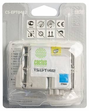 Картридж струйный Cactus CS-EPT0482 T0482 голубой (14.4мл) для Epson Stylus Photo R200/R220/R300/R320/R340/RX500/RX600/RX620/RX640 с чипом - фото 3