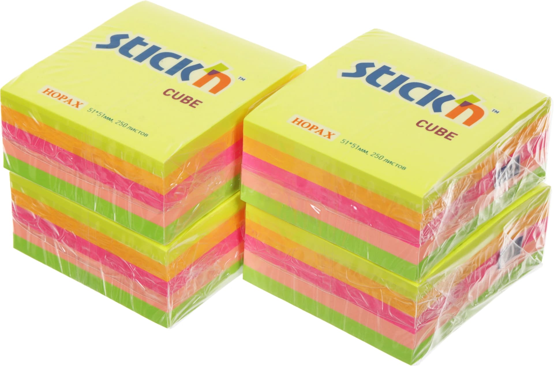 Блок самоклеящийся бумажный Stick`n 21203 51x51мм 250лист. 70г/м2 неон 5цв.в упак. - фото 3