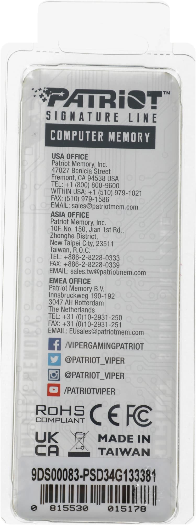 Память DDR3 4Gb 1333MHz Patriot PSD34G133381 RTL PC3-10600 CL9 DIMM 240-pin 1.5В single rank Ret - фото 4