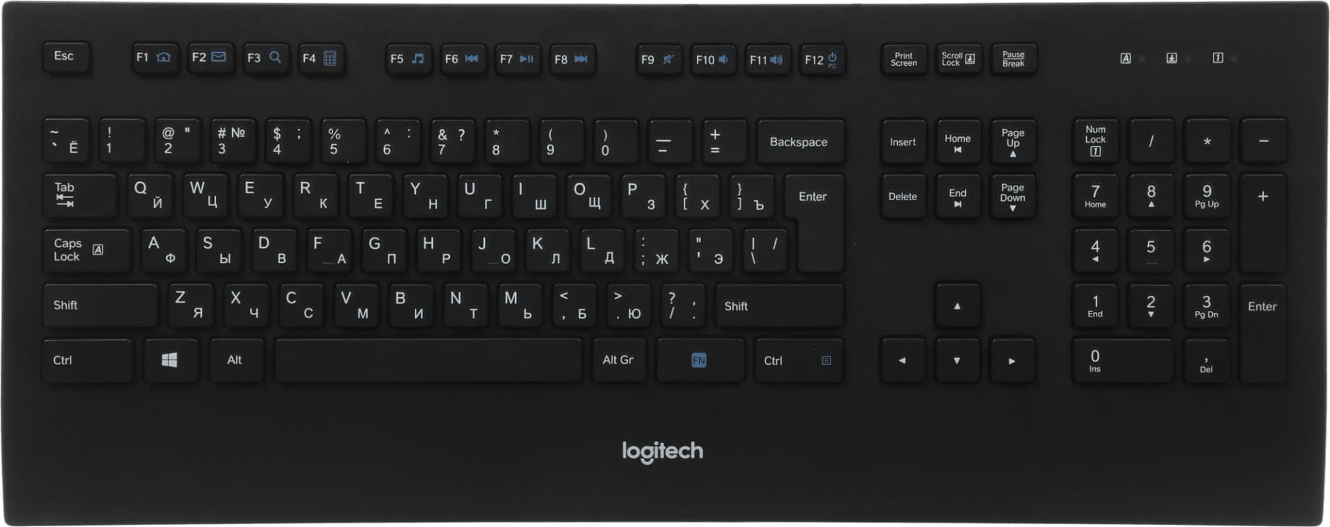 Клавиатура Logitech K280e черный USB (подставка для запястий) (920-005215) кабель 1.66м