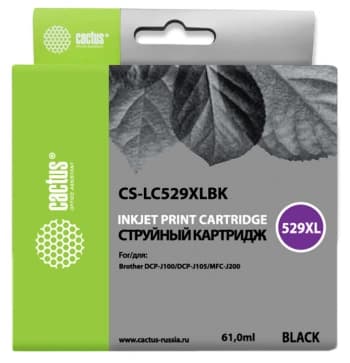 Картридж струйный Cactus CS-LC529XLBK черный (61мл) для Brother DCP-J100/J105/J200 с чипом - фото 2