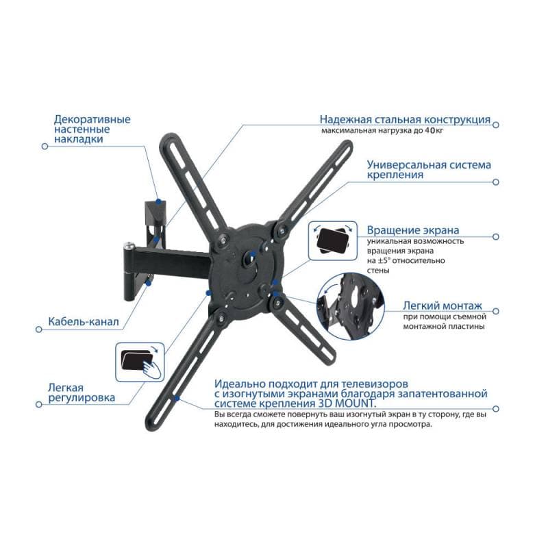 Кронштейн для телевизора Kromax ATLANTIS-15 темно-серый 22"-65" макс.40кг настенный поворот и наклон - фото 3
