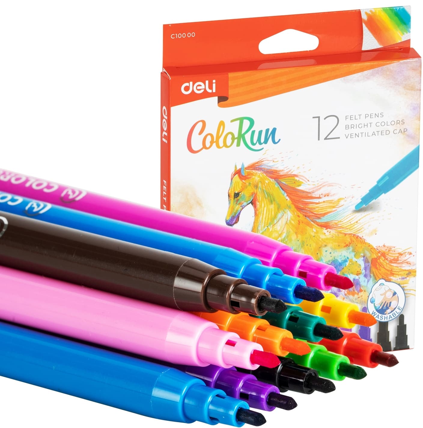 Фломастеры Deli EC10000 ColoRun Вентилируемый 12цв. коробка с европодвесом - фото 4