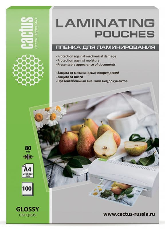 Пленка для ламинирования Cactus 80мкм A4 (100шт) глянцевая 216x303мм CS-LPGA480100 - фото 5