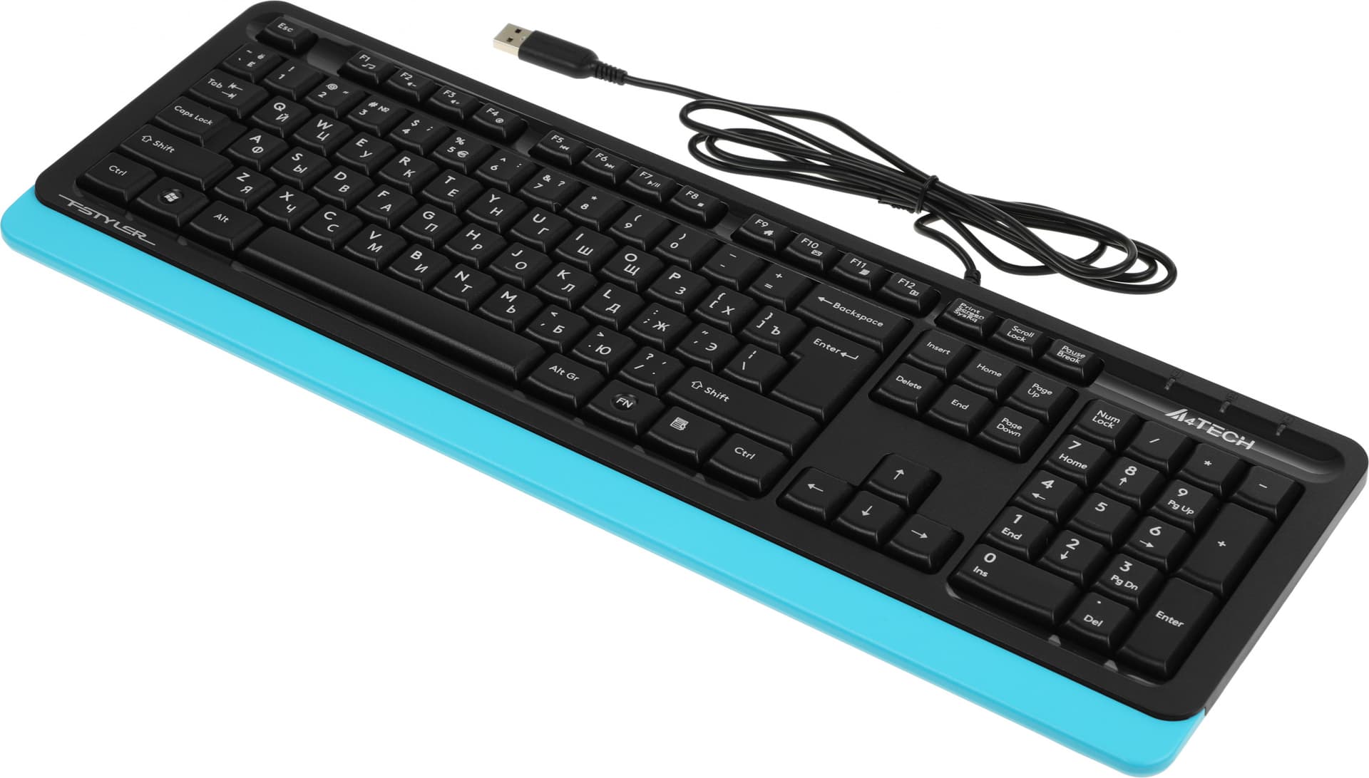 Клавиатура A4Tech FK10 черный/синий USB (FK10 BLUE) кабель 1.5м - фото 3